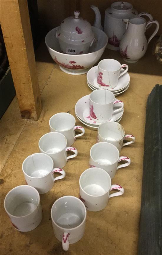 Niderviller puce camaieu painted 20 piece part coffee set, late 18thC, coffee pot 14.5cm, damaged(-)